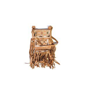 Vintage Moroccan Boho Fringe Bag Tan Leather Embroidered Crossbody